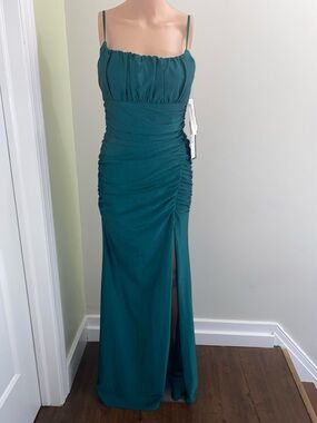 Elegant Teal Ruched Spaghetti-Strap Evening Dress katia Rae